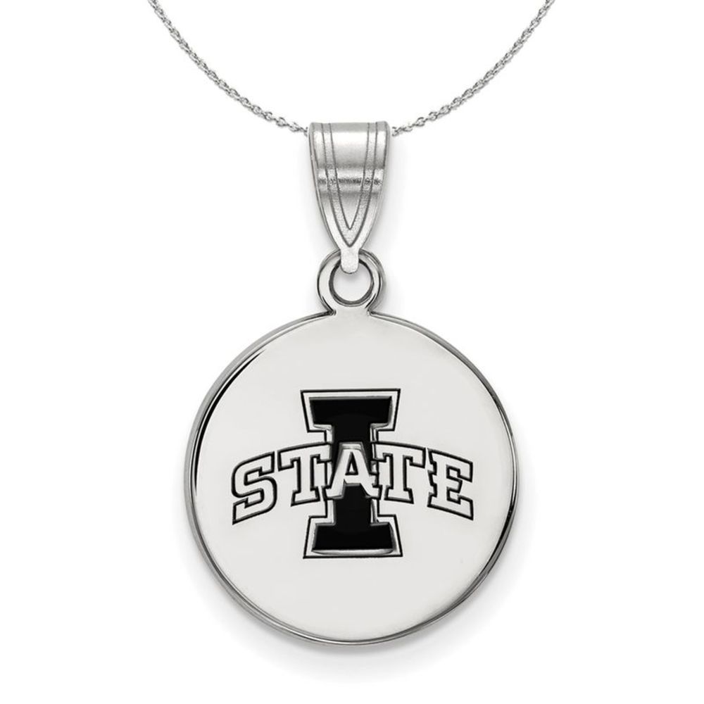 Sterling Silver Iowa State Medium Enamel Disc Necklace - 18 Inch